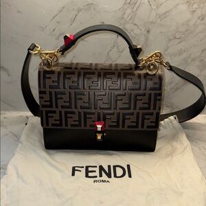 Fendi Black and Brown Shoulder Bag with Gold Accents
